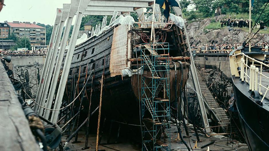 Regalskeppet Vasa i Beckholmsdockan 17 juni 1961